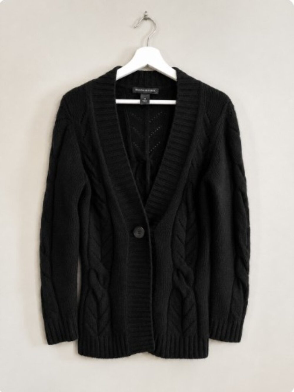 Mariele Waithe Women's S Black 100% Cashmere Cable Knit Cardigan Old Money